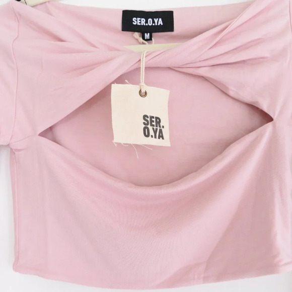 SER.O.YA ELLIS Pastel Pink Crop Top Long Sleeve Shirt Balletcore Top M - Picture 6 of 9